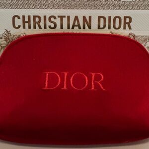 Christian Dior Red Velvet Cosmetic Case Bag Pouch Clutch